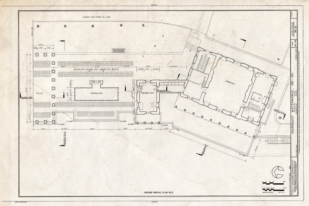 Blueprint 22. Ground Partial Plan no. 2 - Fairmount Waterworks, East Bank of Schuylkill River, Aquarium Drive, Philadelphia, Philadelphia County, PA