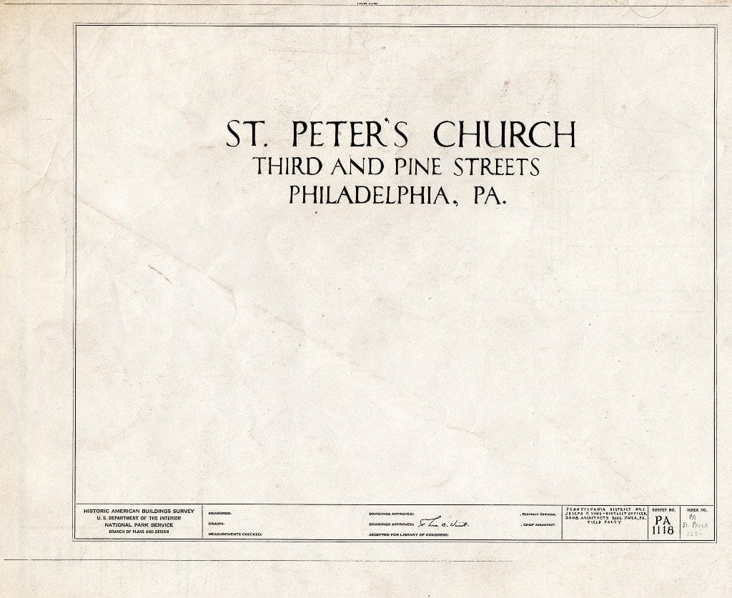 Blueprint Cover Sheet - St. Peter's Protestant Episcopal Church, Third & Pine Streets, Philadelphia, Philadelphia County, PA