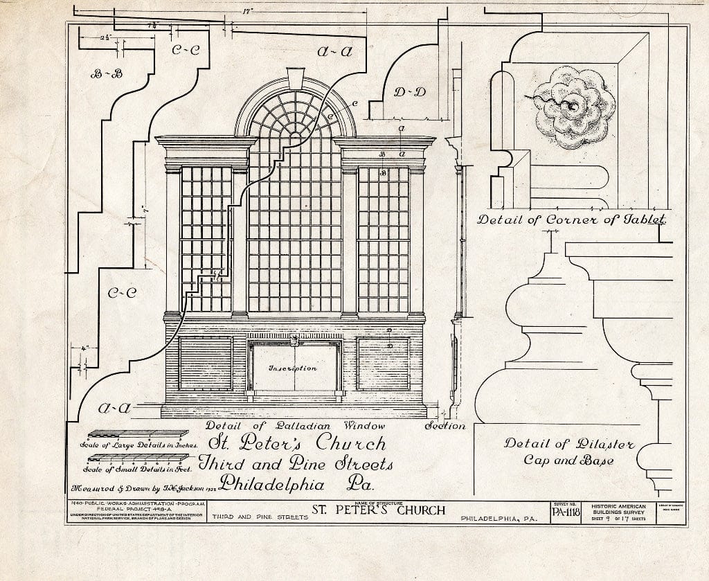 Blueprint Detail of Palladian Window; Details - St. Peter's Protestant Episcopal Church, Third & Pine Streets, Philadelphia, Philadelphia County, PA