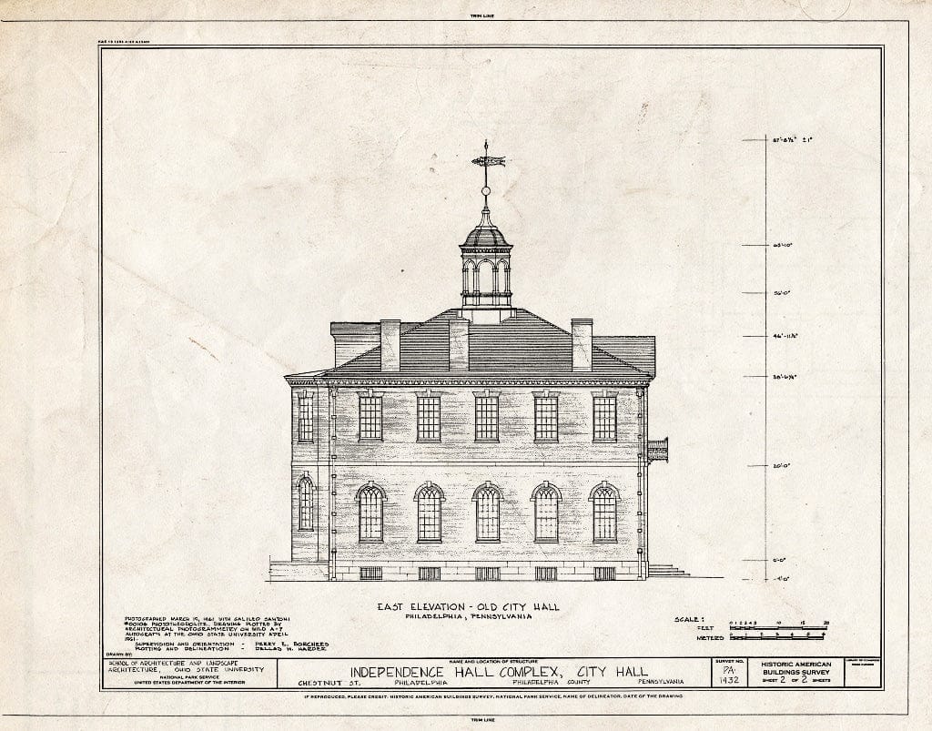 Blueprint East Elevation - Philadelphia City Hall, Fifth & Chestnut Streets, Philadelphia, Philadelphia County, PA