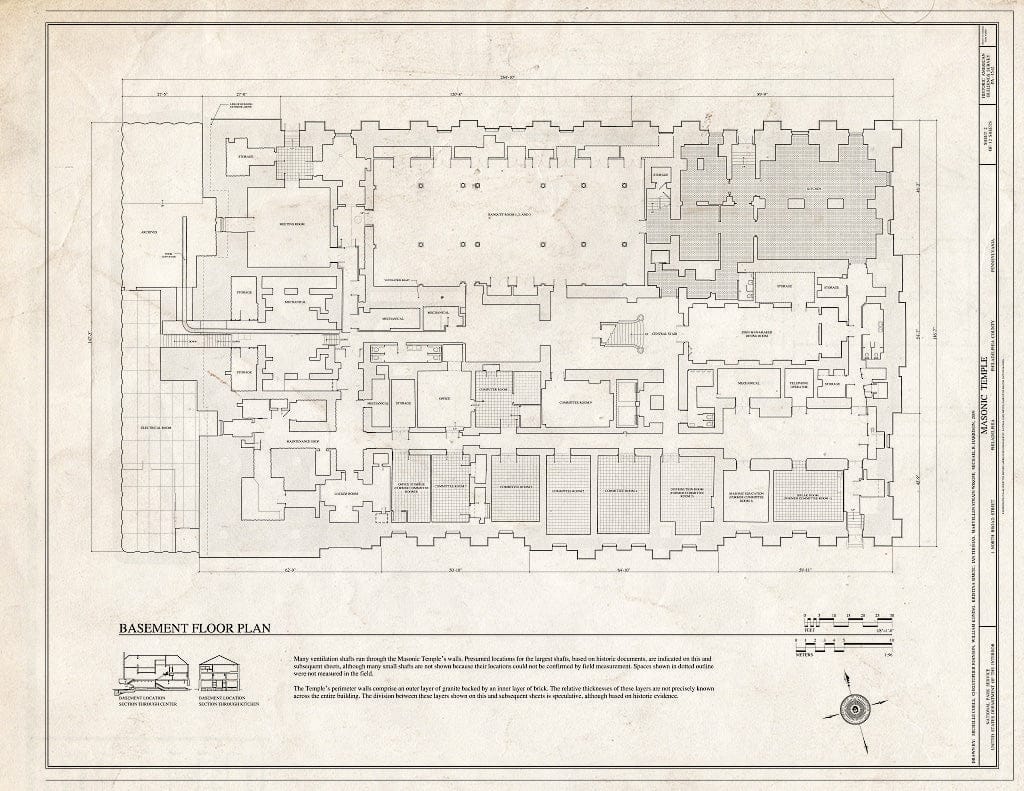 Blueprint Basement Floor Plan - Masonic Temple, 1 North Broad Street, Philadelphia, Philadelphia County, PA