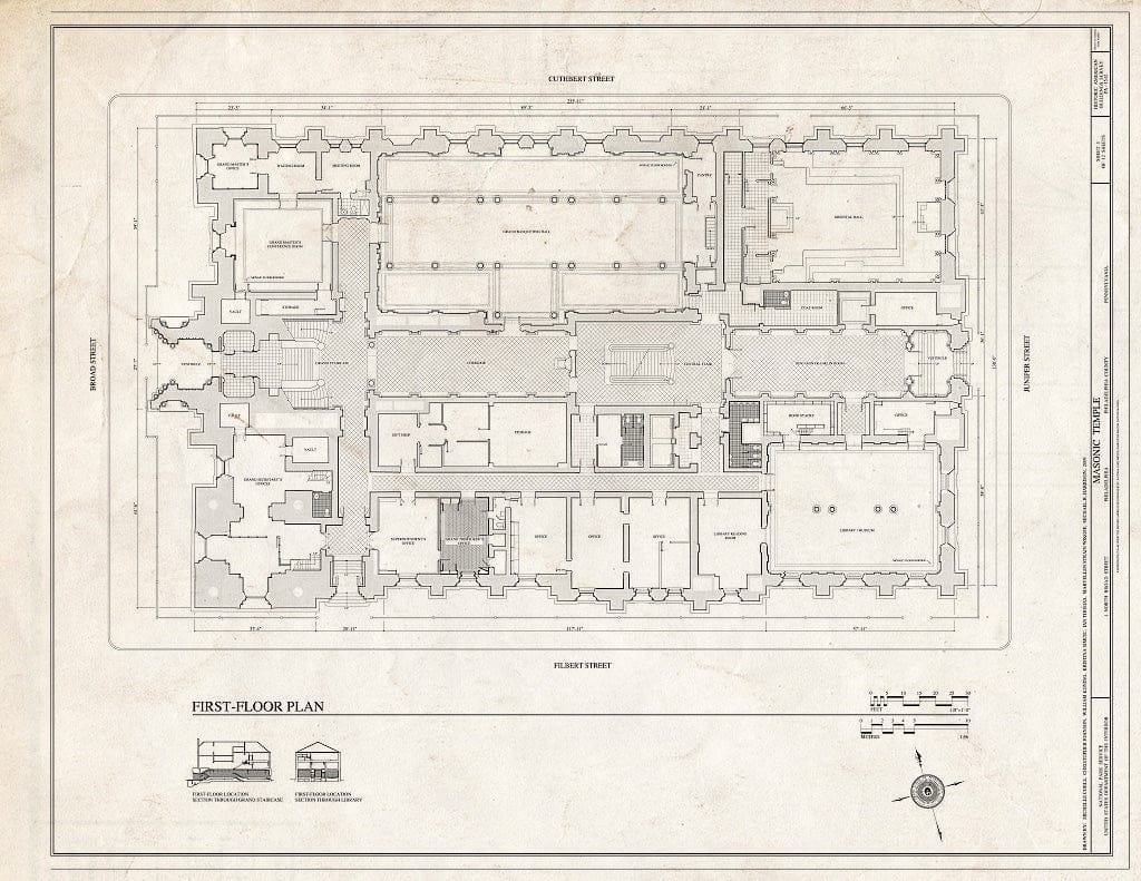 Blueprint First Floor Plan - Masonic Temple, 1 North Broad Street, Philadelphia, Philadelphia County, PA