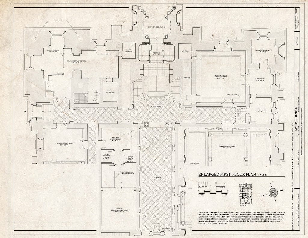 Blueprint Enlarged First-Floor Plan (west) - Masonic Temple, 1 North Broad Street, Philadelphia, Philadelphia County, PA