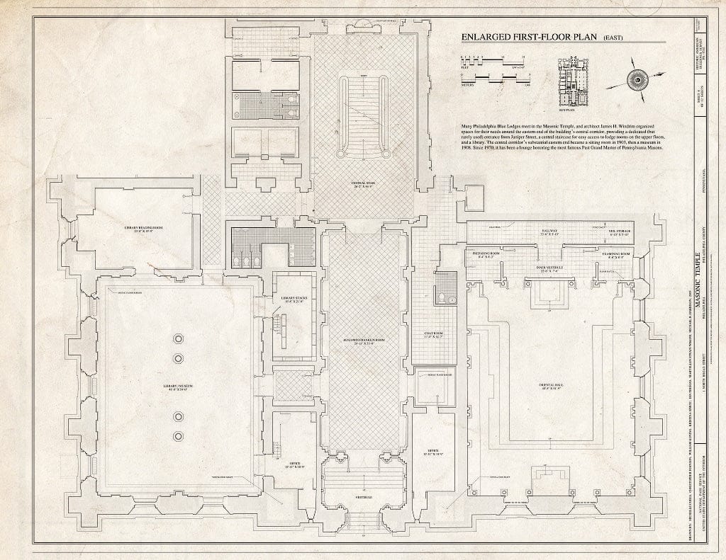 Blueprint Enlarged First-Floor Plan (East) - Masonic Temple, 1 North Broad Street, Philadelphia, Philadelphia County, PA