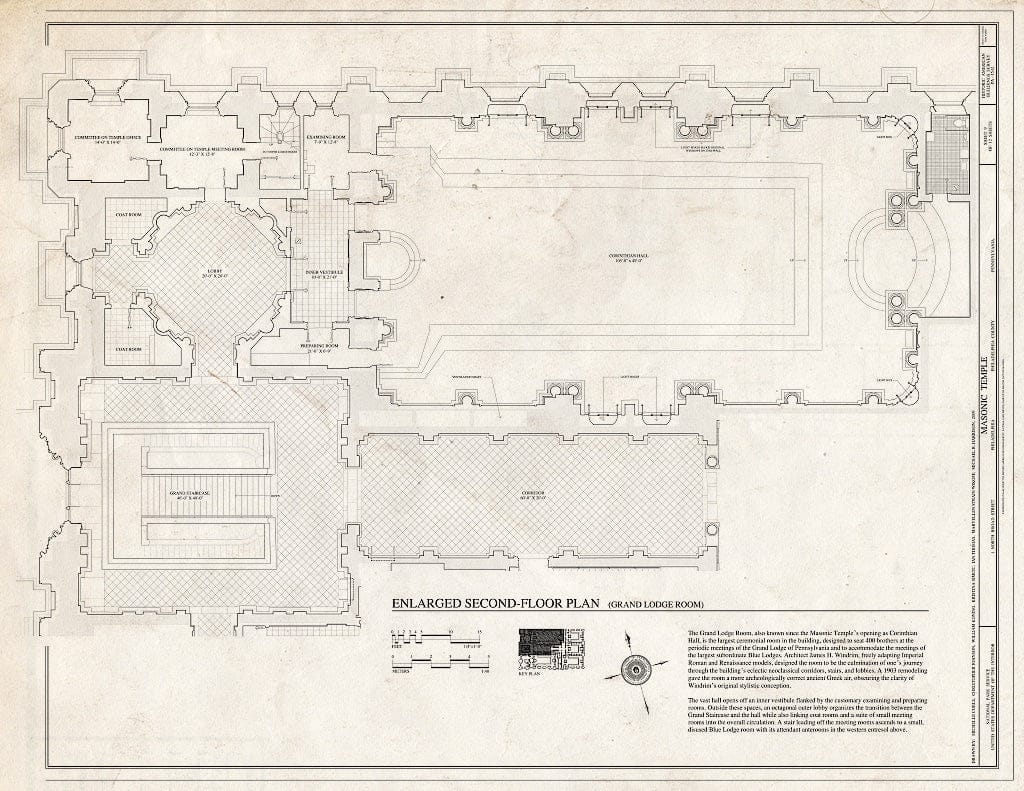 Blueprint Enlarged Second-Floor Plan (Grand Lodge Room) - Masonic Temple, 1 North Broad Street, Philadelphia, Philadelphia County, PA