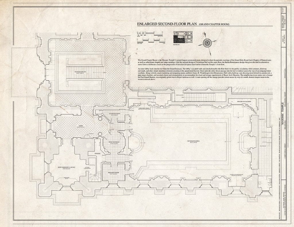 Blueprint Enlarged Second-Floor Plan (Grand Chapter Room) - Masonic Temple, 1 North Broad Street, Philadelphia, Philadelphia County, PA