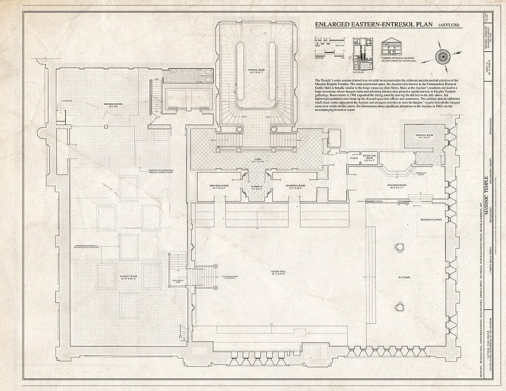 Blueprint Enlarged Eastern-Entresol Plan (Asylum) - Masonic Temple, 1 North Broad Street, Philadelphia, Philadelphia County, PA