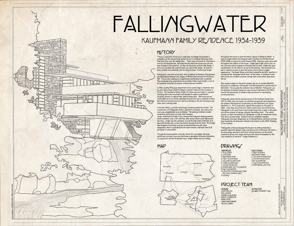 Blueprint Cover Sheet - Fallingwater, State Route 381 (Stewart Township), Ohiopyle, Fayette County, PA