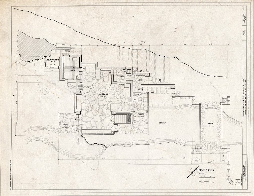 Blueprint First Floor Plan - Fallingwater, State Route 381 (Stewart Township), Ohiopyle, Fayette County, PA