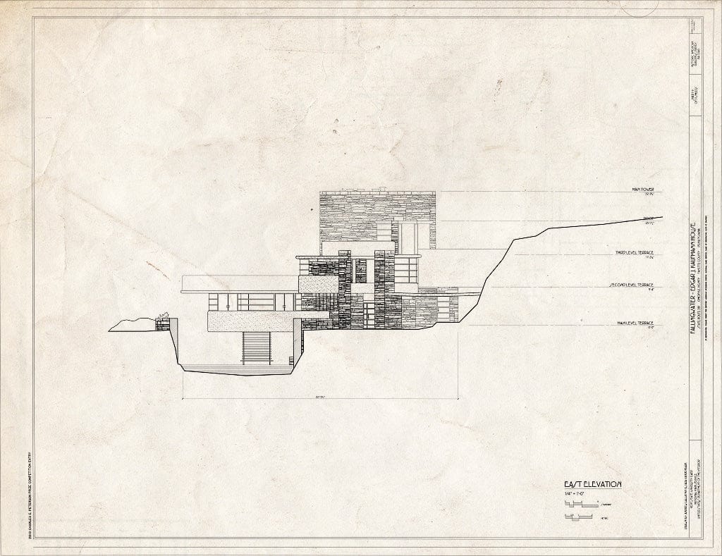 Blueprint East Elevations - Fallingwater, State Route 381 (Stewart Township), Ohiopyle, Fayette County, PA