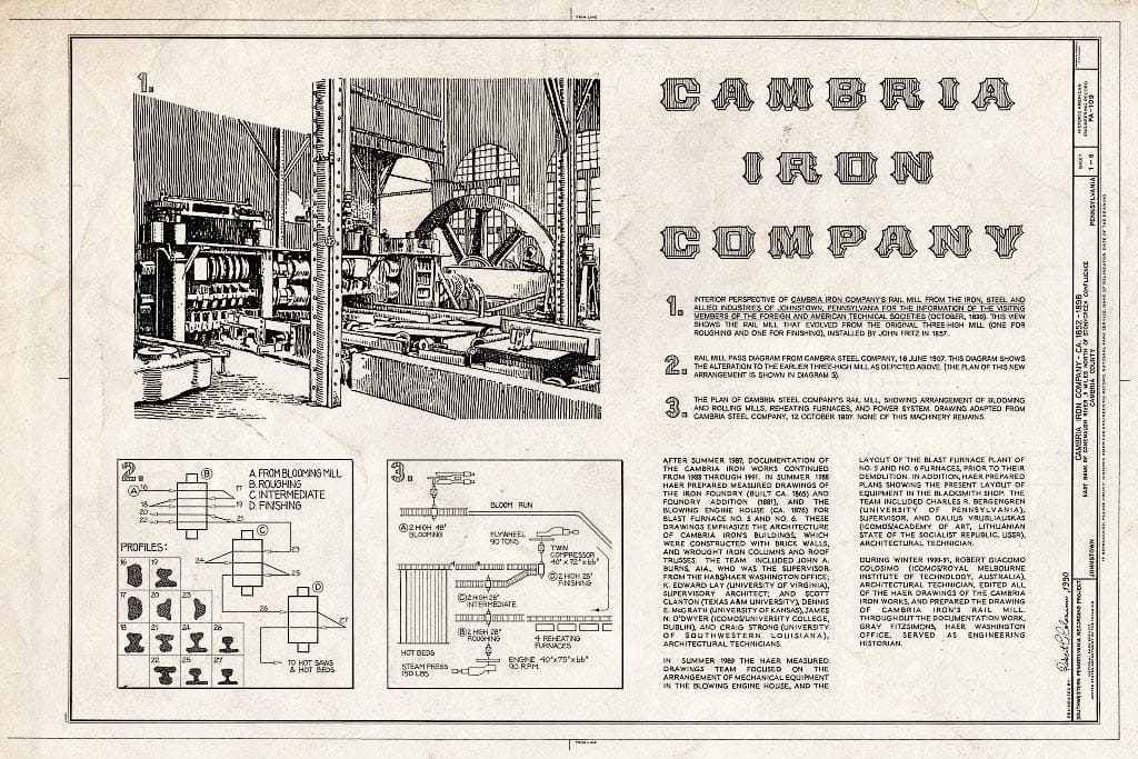 Blueprint Cambria Iron Company - Cambria Iron Company, East Side of Conemaugh River, Johnstown, Cambria County, PA