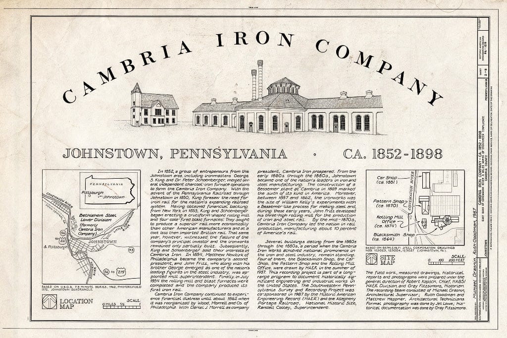 Blueprint Cambria Iron Company, Title Sheet - Cambria Iron Company, East Side of Conemaugh River, Johnstown, Cambria County, PA