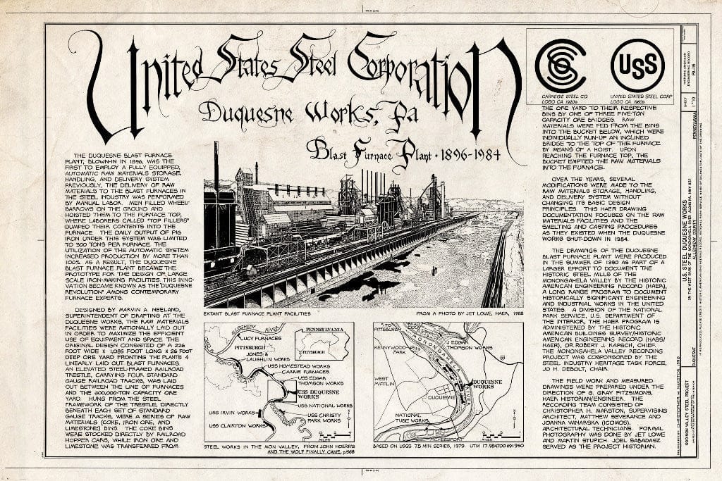 Blueprint Cover Sheet, Site Maps - U.S. Steel Duquesne Works, West Bank of Monongahela River Along State Route 837, Duquesne, Allegheny County, PA