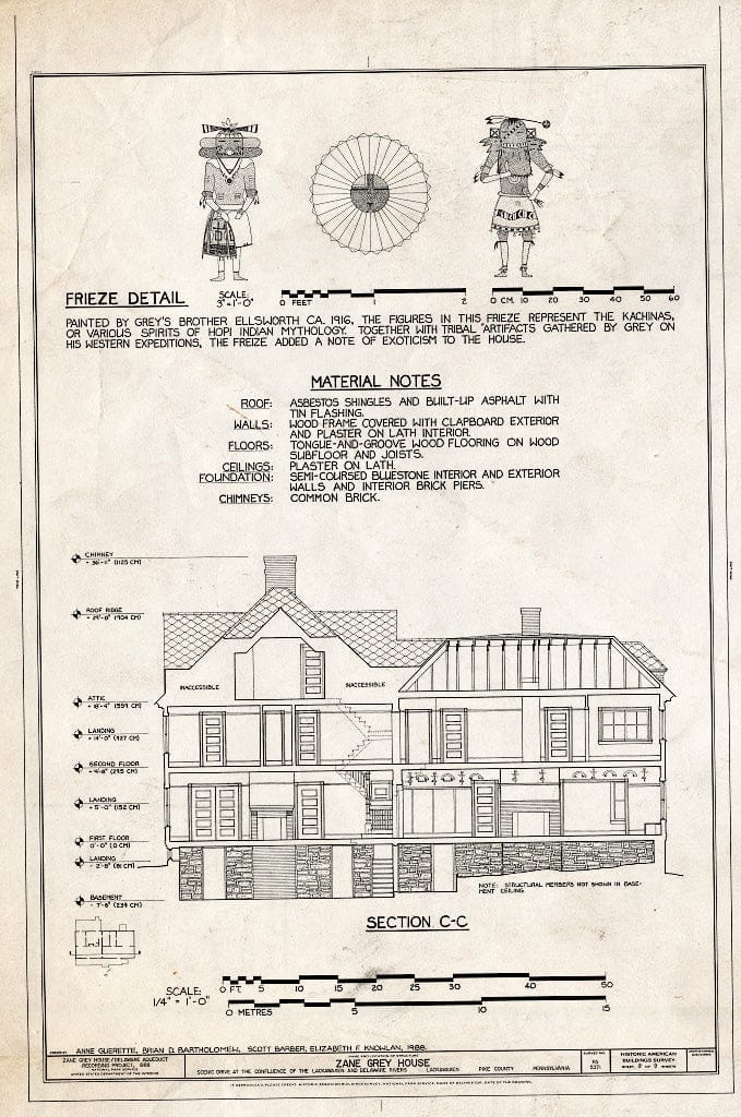 Blueprint Frieze Detail, Section C-C - Zane Grey House, West Side of Scenic Drive, Lackawaxen, Pike County, PA