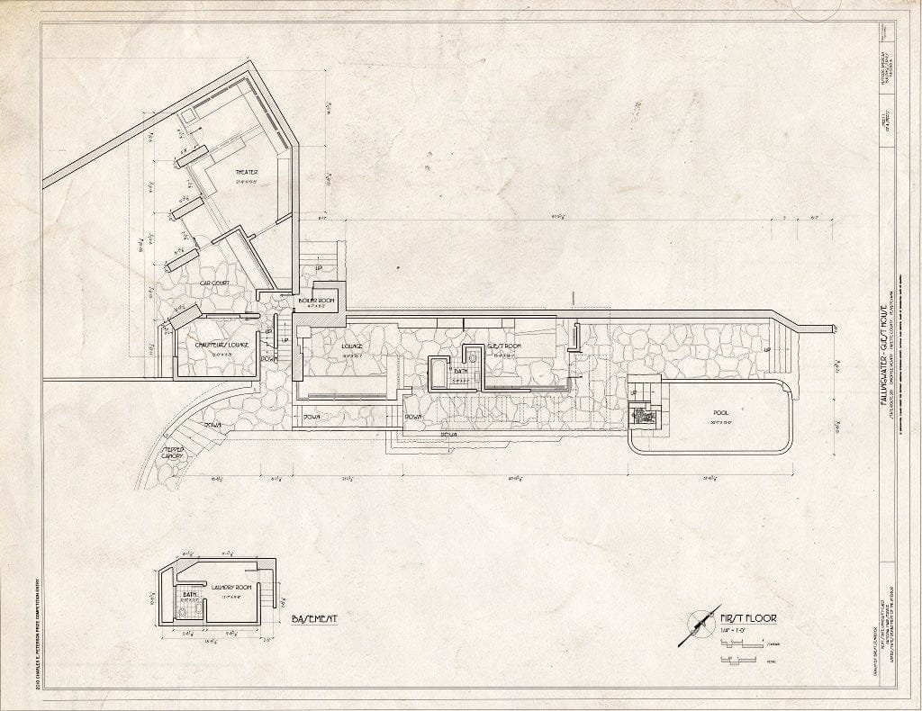 Blueprint Basement & First Floor Plans - Fallingwater, Guest House, State Route 381 (Stewart Township), Ohiopyle, Fayette County, PA