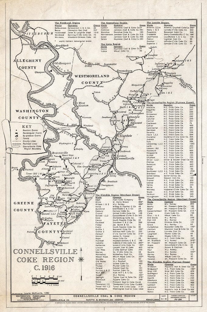 Blueprint Connellsville Coke Region c. 1916 - Connellsville Coal & Coke Region, Connellsville, Fayette County, PA