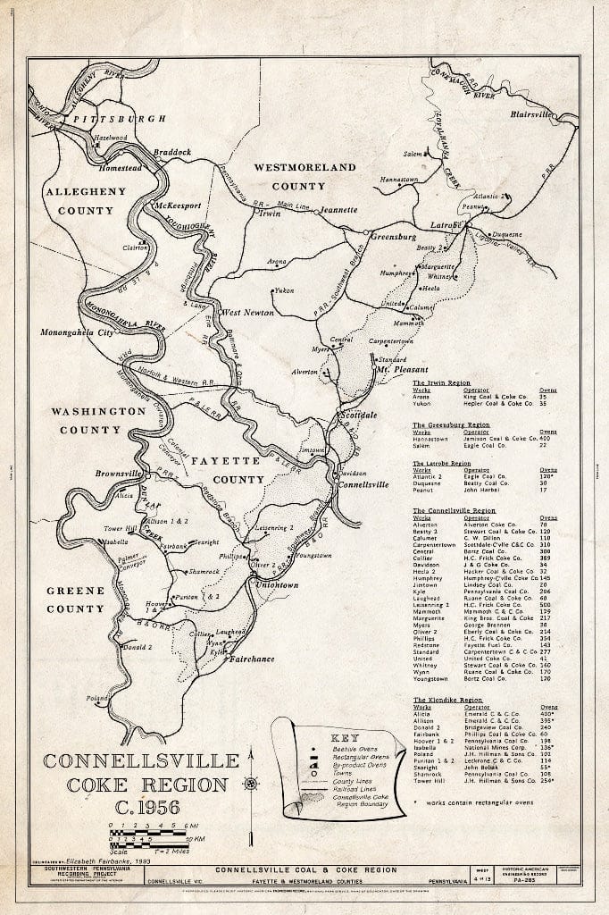 Blueprint Connellsville Coke Region c. 1956 - Connellsville Coal & Coke Region, Connellsville, Fayette County, PA