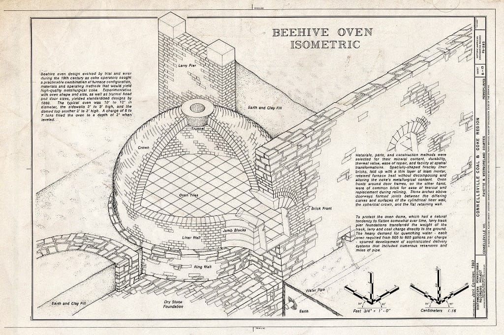 Blueprint Beehive Oven - Isometric - Connellsville Coal & Coke Region, Connellsville, Fayette County, PA