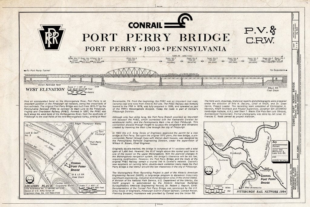 Blueprint 1. West Elevation, Plans - Conrail Port Perry Bridge, Spanning Monongahela River, Port Perry, Allegheny County, PA