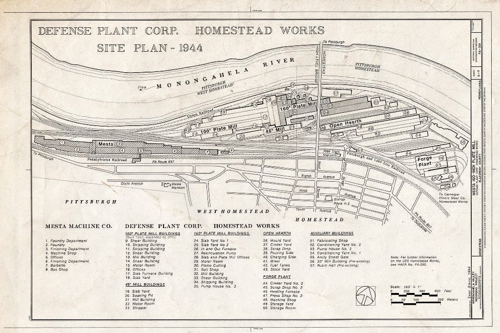 Blueprint Defense Plant Corp. Homestead Works, Site Plan, 1944 - Mesta 160-Inch Plate Mill, Defense Plant Corporation, Homestead Works, Homestead, Allegheny County, PA