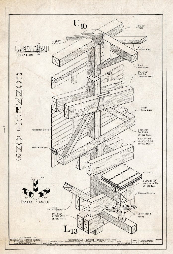 Blueprint Connections - Pleasantville Covered Bridge, Spanning Little Manatawny Creek at Covered Bridge Road (State Route 1030), Manatawny, Berks County, PA