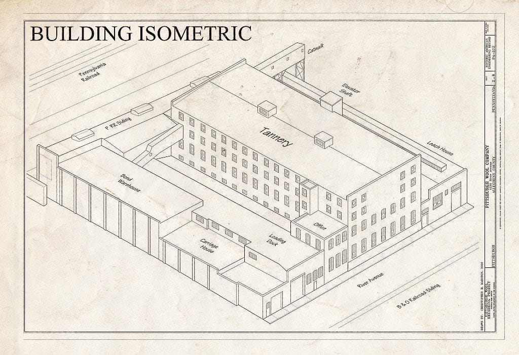 Blueprint Building Isometric - Pittsburgh Wool Company, 1230 River Avenue, Pittsburgh, Allegheny County, PA