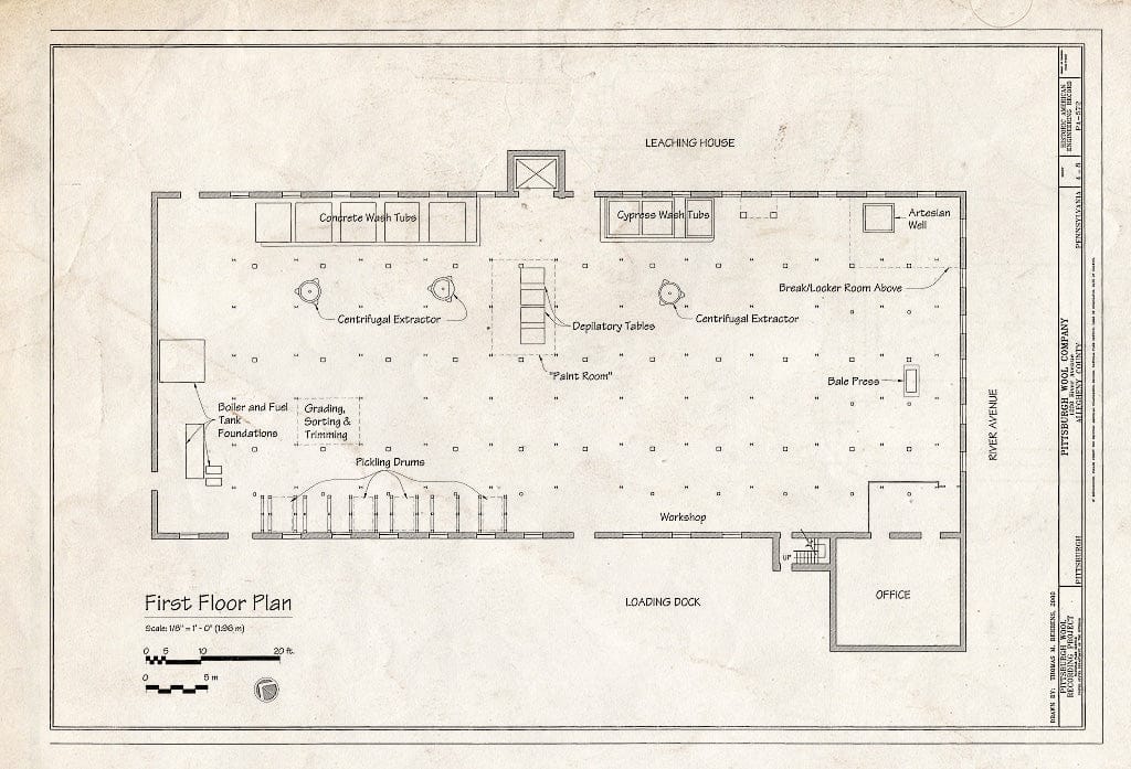 Blueprint First Floor Plan - Pittsburgh Wool Company, 1230 River Avenue, Pittsburgh, Allegheny County, PA