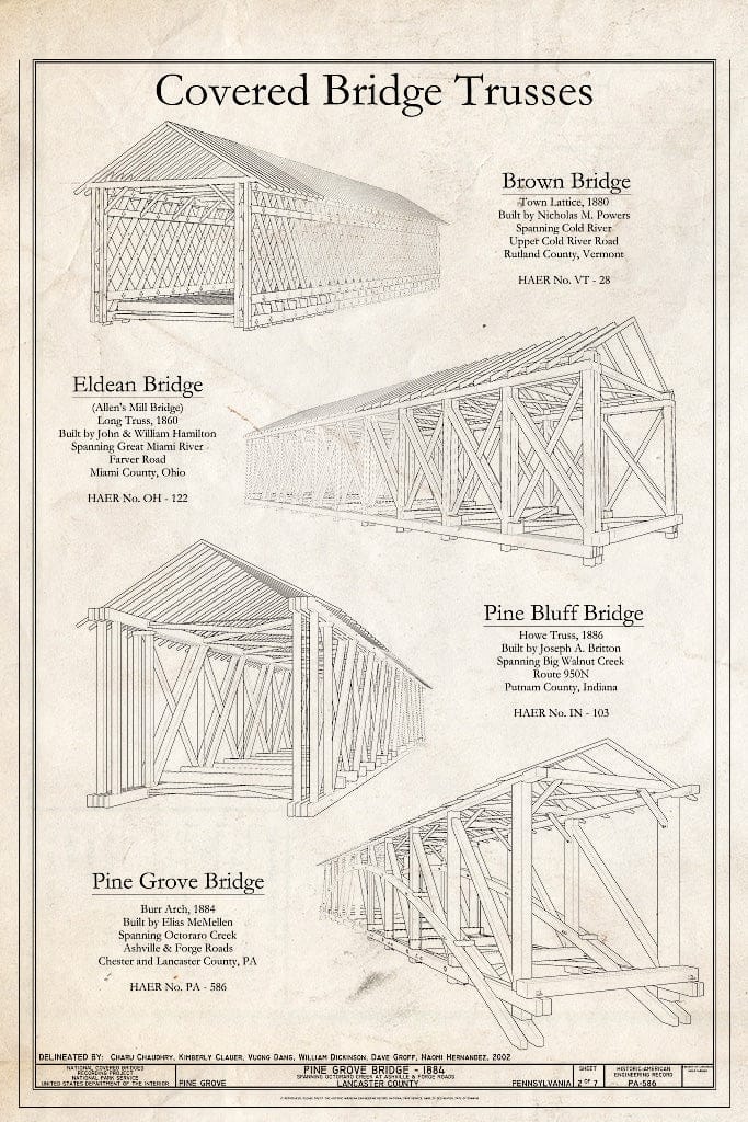 Blueprint Covered Bridge Trusses - Pine Grove Bridge, Spanning Octoraro Creek at Ashville & Forge Roads, Pine Grove, Lancaster County, PA