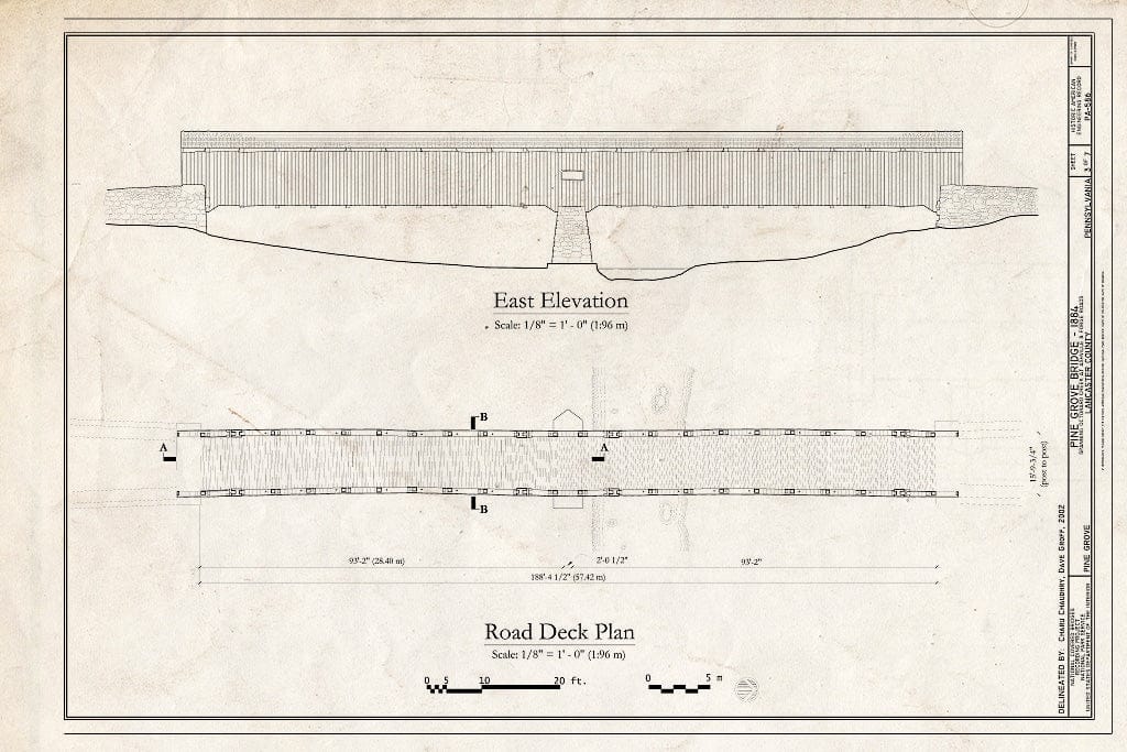 Blueprint East Elevation; Road Deck Plan - Pine Grove Bridge, Spanning Octoraro Creek at Ashville & Forge Roads, Pine Grove, Lancaster County, PA