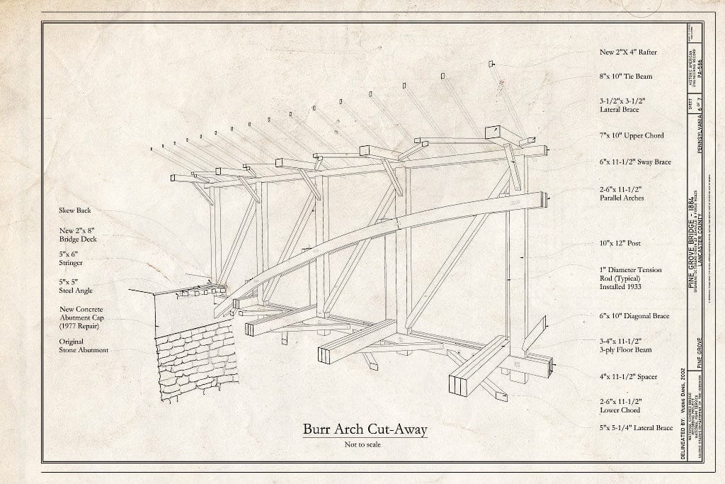 Blueprint Burr Arch Cuty-Away - Pine Grove Bridge, Spanning Octoraro Creek at Ashville & Forge Roads, Pine Grove, Lancaster County, PA