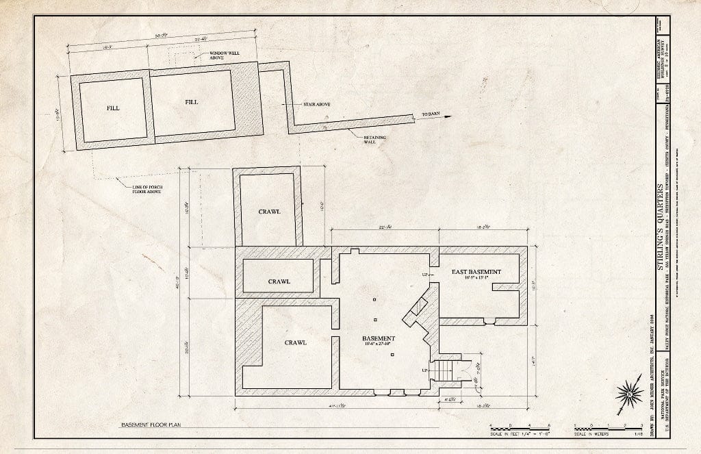 Blueprint Basement Floor Plan. - Stirling's Quarters, 555 Yellow Springs Road, Tredyffrin Township, Valley Forge, Chester County, PA