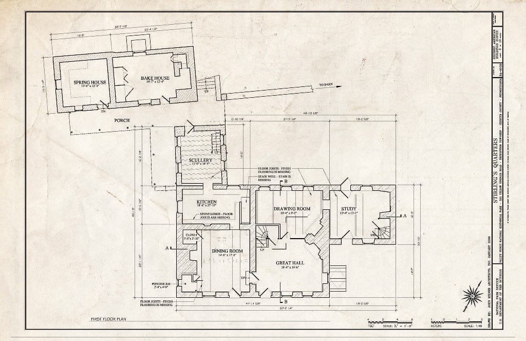 Blueprint First Floor Plan. - Stirling's Quarters, 555 Yellow Springs Road, Tredyffrin Township, Valley Forge, Chester County, PA