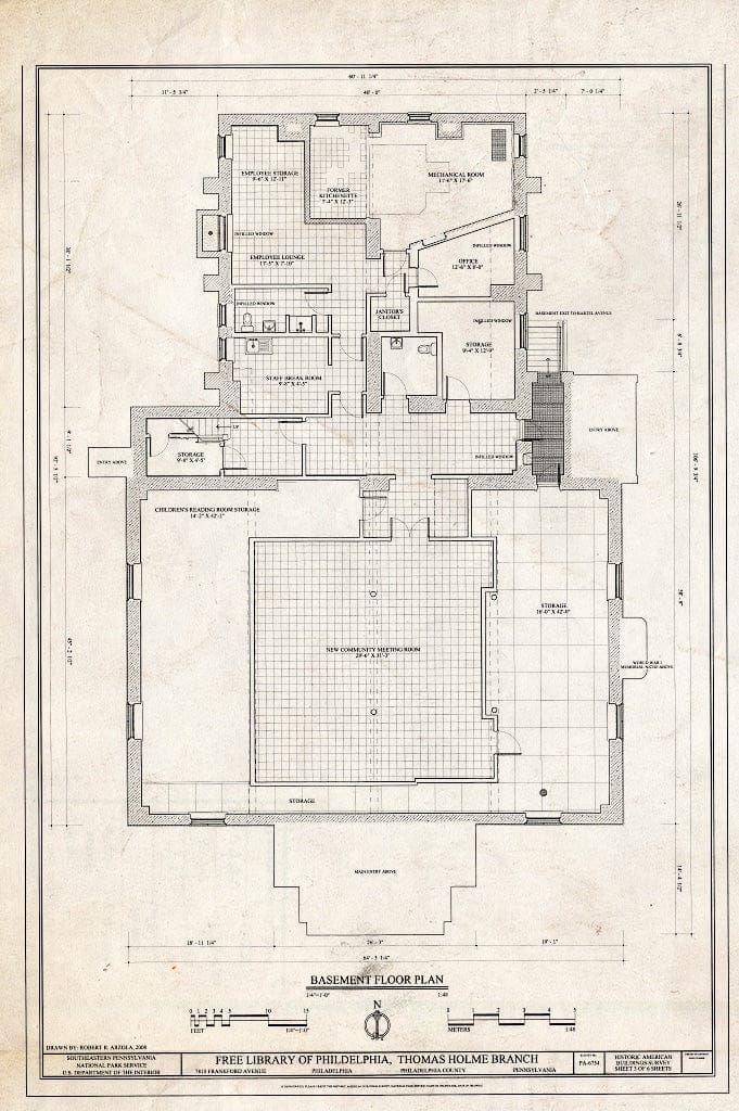 Blueprint Basement Floor Plan - Free Library of Philadelphia, Thomas Holme Branch, 7810 Frankford Avenue, Philadelphia, Philadelphia County, PA