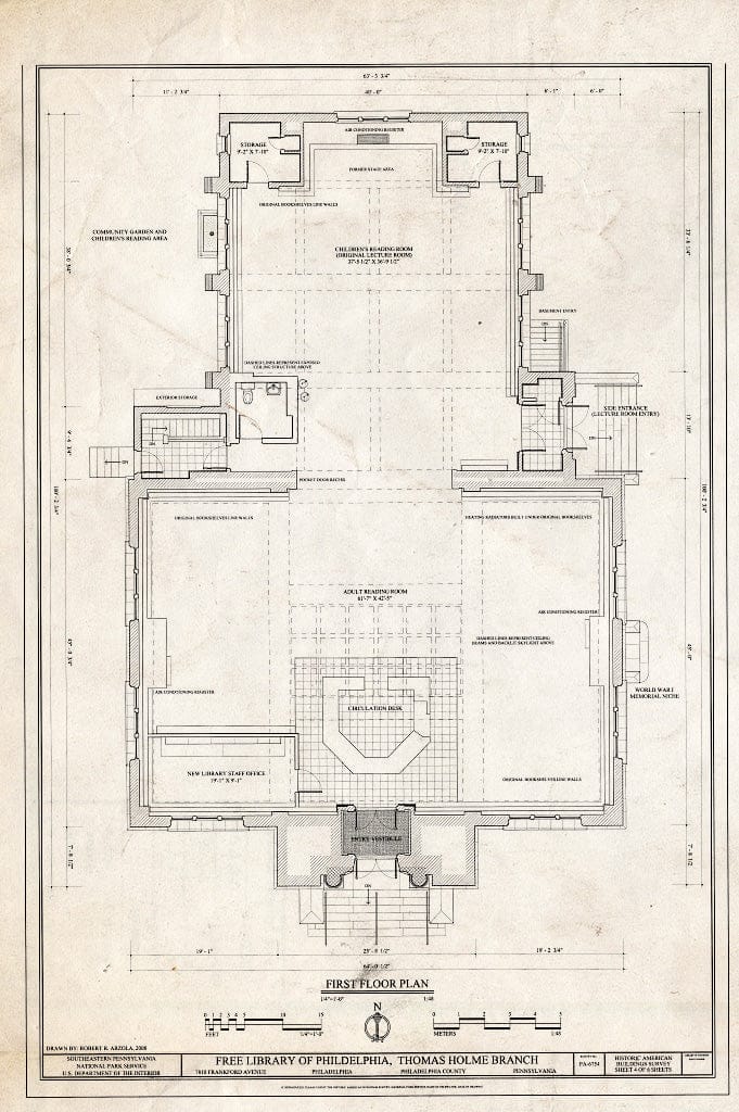 Blueprint First Floor Plan - Free Library of Philadelphia, Thomas Holme Branch, 7810 Frankford Avenue, Philadelphia, Philadelphia County, PA