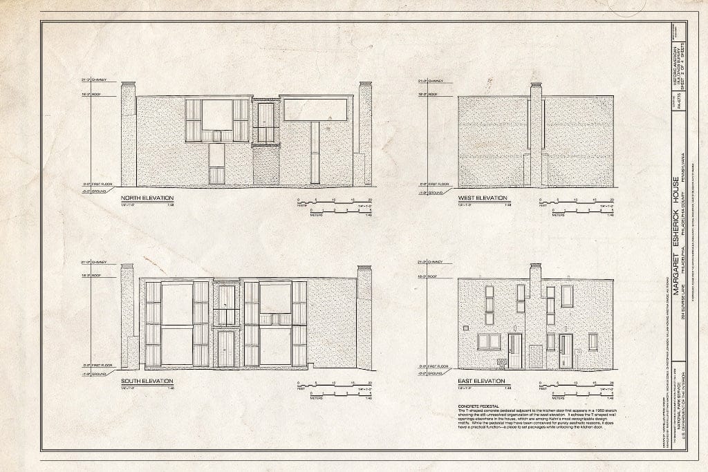 Blueprint Elevations - Margaret Esherick House, 204 Sunrise Lane, Philadelphia, Philadelphia County, PA