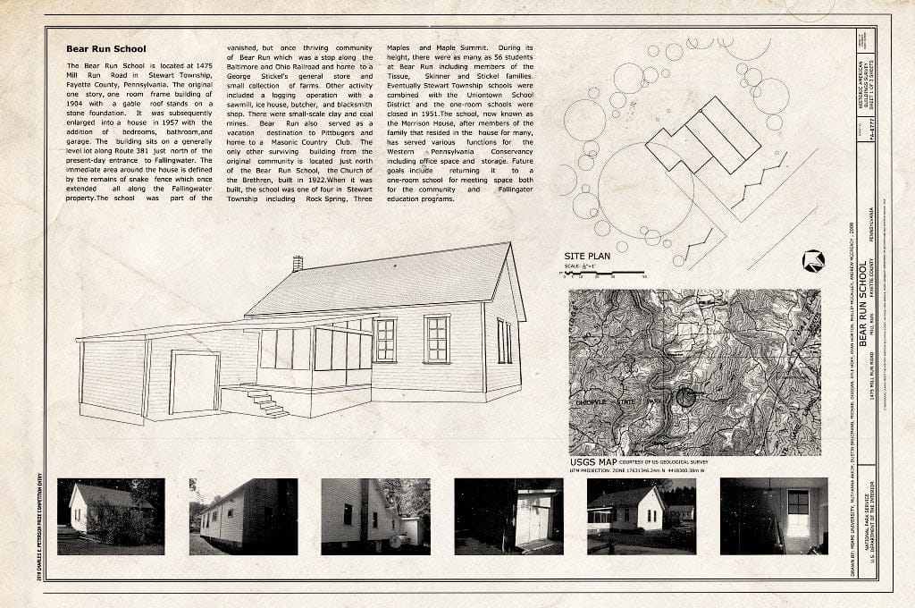 Blueprint Cover Sheet and Site Plan - Bear Run School, 1475 Mill Run Road, Mill Run, Fayette County, PA