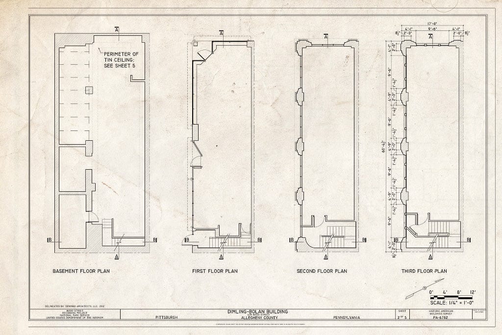 Blueprint Floor Plans - Dimling-Bolan Building, 428 Wood Street, Pittsburgh, Allegheny County, PA