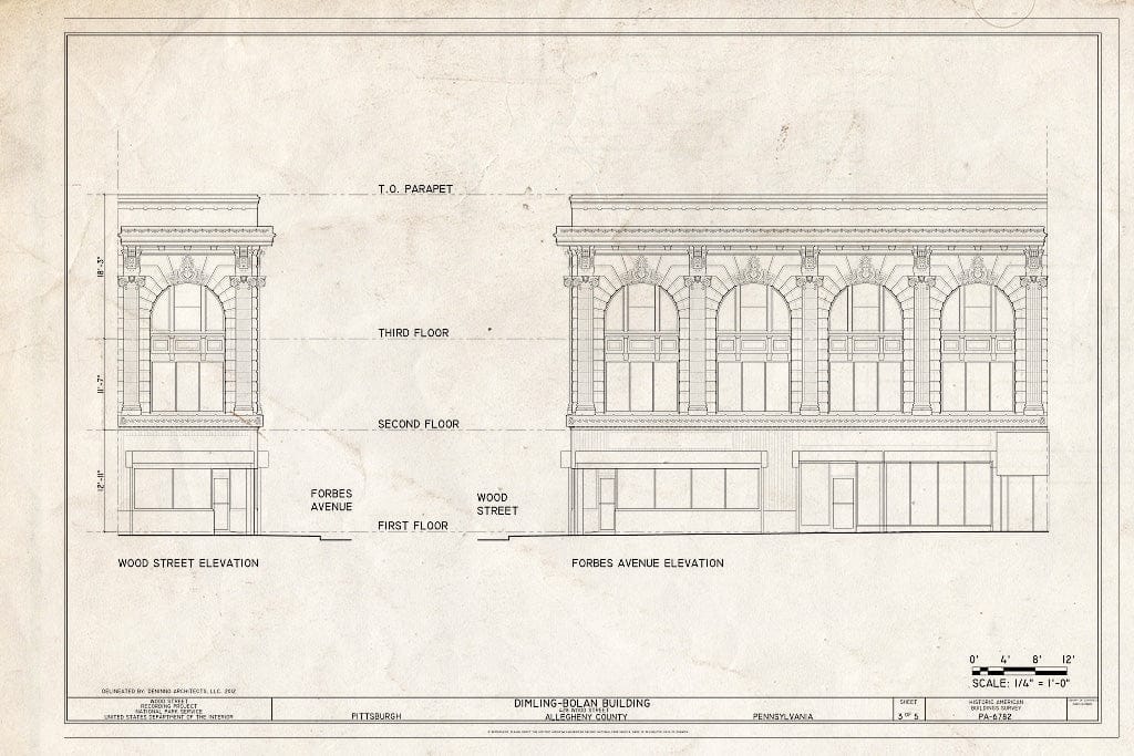 Blueprint Elevations - Dimling-Bolan Building, 428 Wood Street, Pittsburgh, Allegheny County, PA