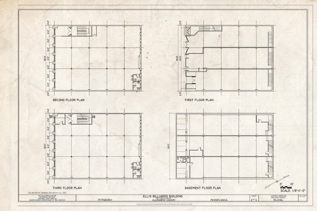 Blueprint Floor Plans - Ellis Billiards Building, 307 Forbes Avenue, Pittsburgh, Allegheny County, PA