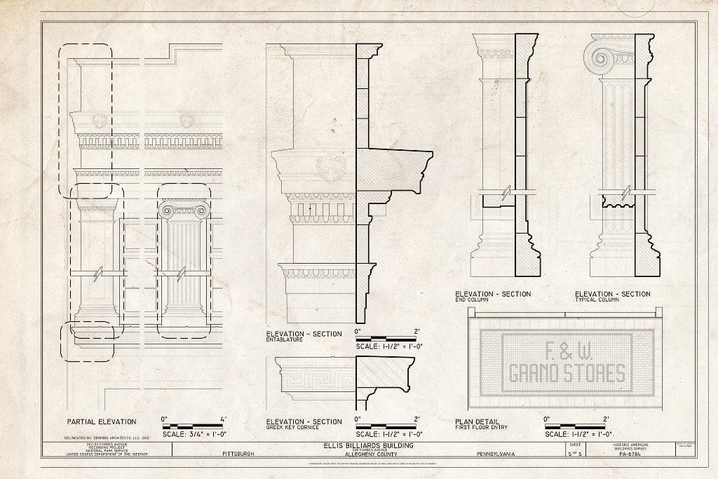 Blueprint Elevation Details - Ellis Billiards Building, 307 Forbes Avenue, Pittsburgh, Allegheny County, PA