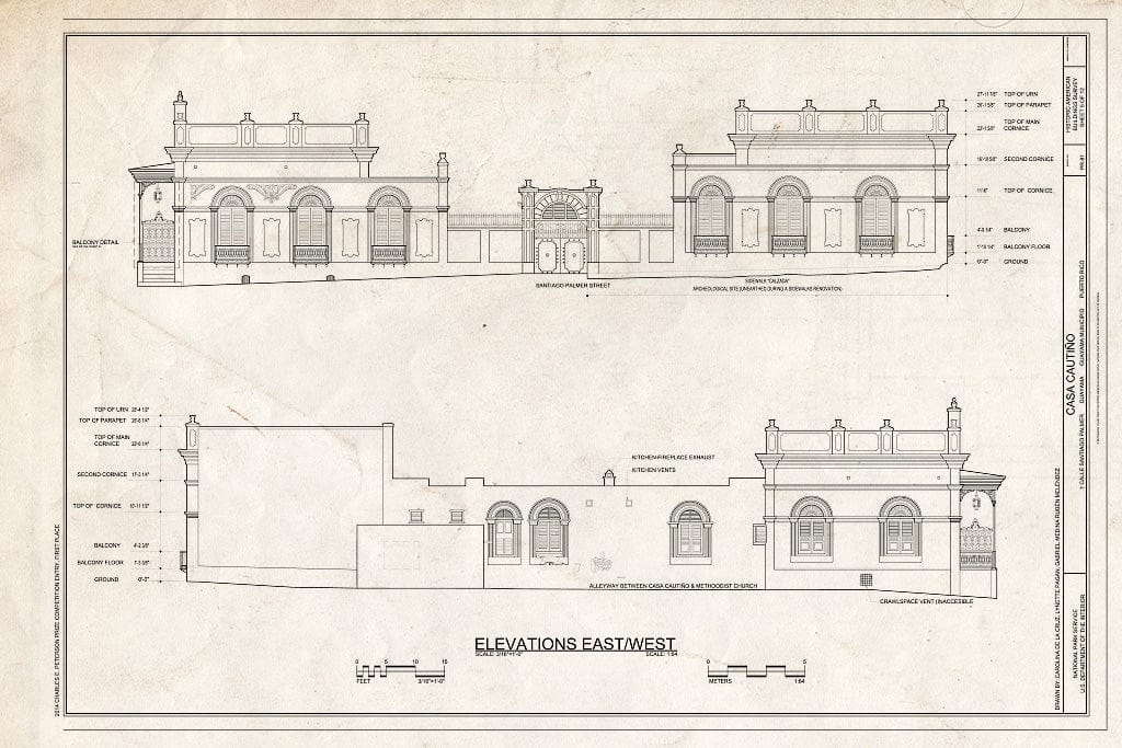 Blueprint East and West Elevations - Casa Cautino, 1 Calle Santiago Palmer, Guayama, Guayama Municipio, PR