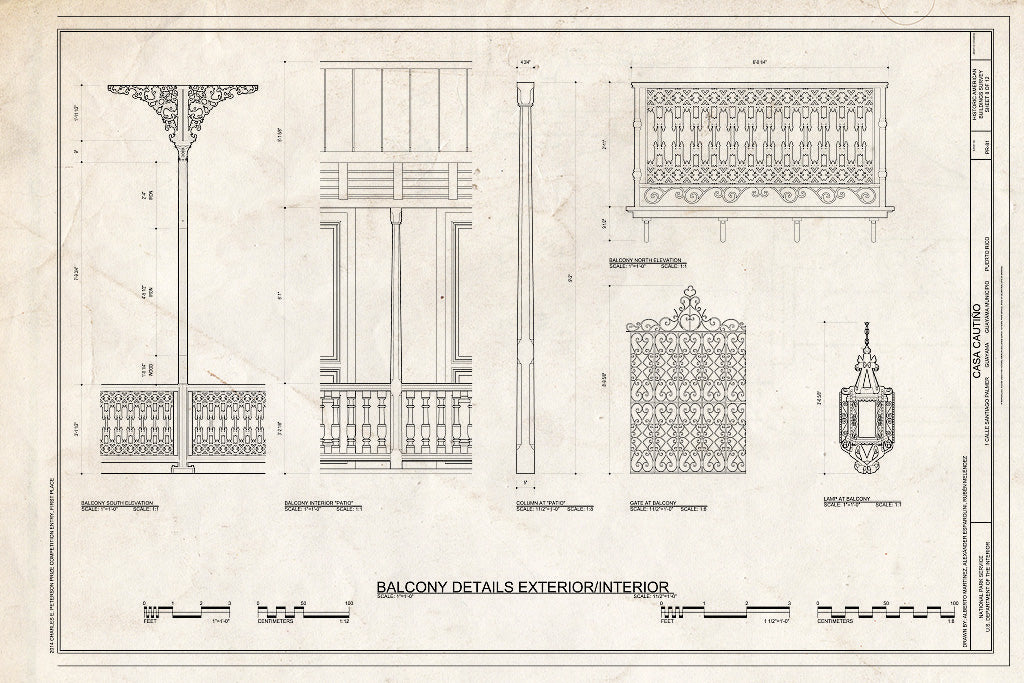 Blueprint Balcony Details - Casa Cautino, 1 Calle Santiago Palmer, Guayama, Guayama Municipio, PR