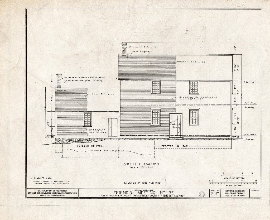 Blueprint 6. South Elevation - Friends Meetinghouse, Great Road, Saylesville, Providence County, RI