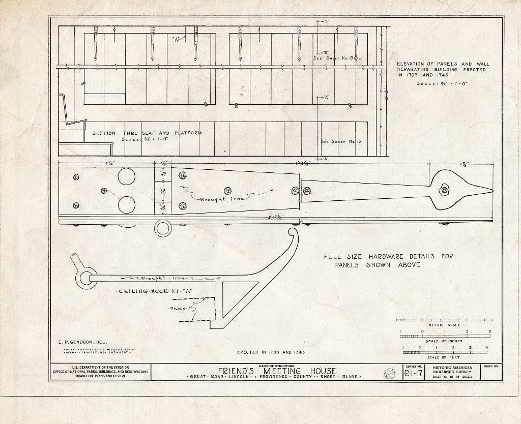 Blueprint 12. Panel Hardware Details - Friends Meetinghouse, Great Road, Saylesville, Providence County, RI