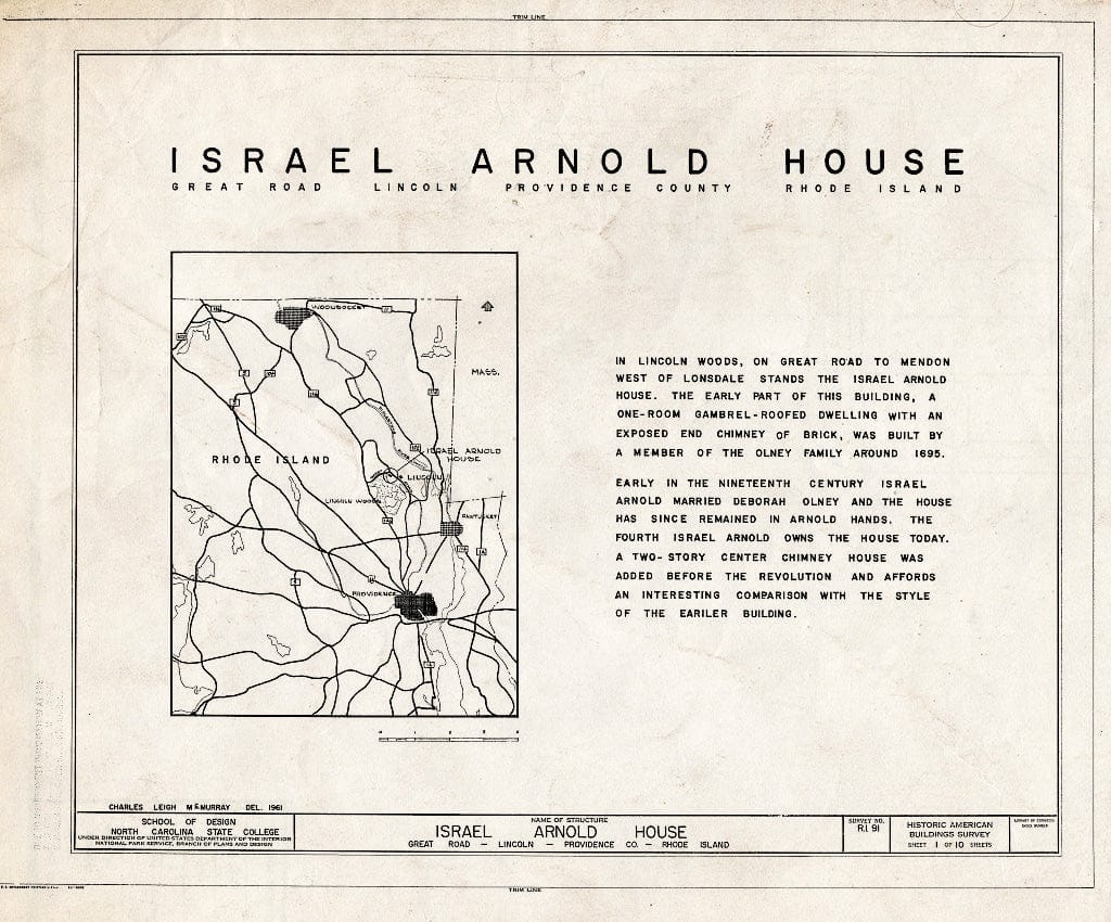 Blueprint 1. Title Sheet - Israel Arnold House, Great Road, Saylesville, Providence County, RI