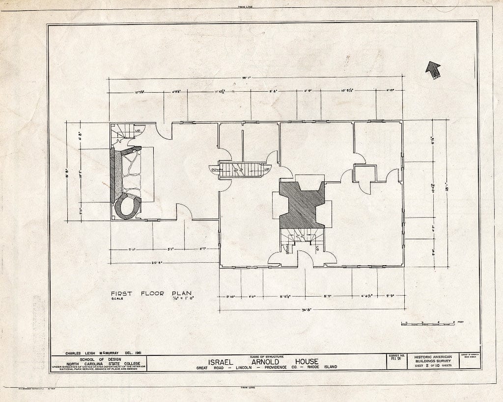 Blueprint 2. First Floor Plan - Israel Arnold House, Great Road, Saylesville, Providence County, RI