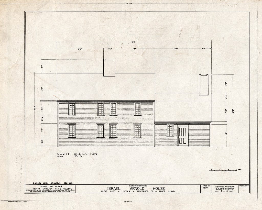 Blueprint 5. North Elevation - Israel Arnold House, Great Road, Saylesville, Providence County, RI