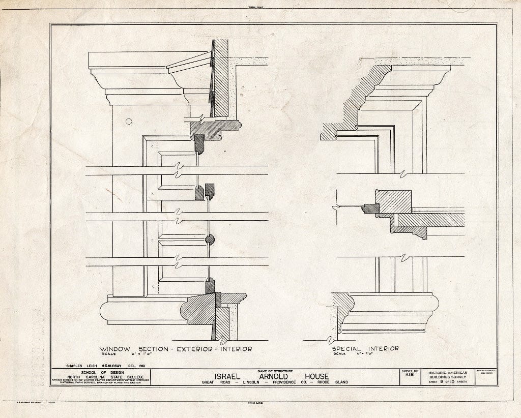 Blueprint 8. Window Sections - Israel Arnold House, Great Road, Saylesville, Providence County, RI