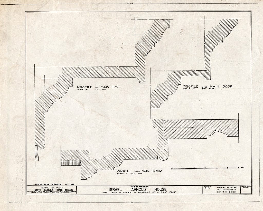 Blueprint 9. Main Door and eave Profiles - Israel Arnold House, Great Road, Saylesville, Providence County, RI