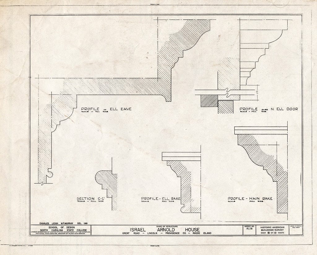 Blueprint 10. Ell eave and Door Profiles - Israel Arnold House, Great Road, Saylesville, Providence County, RI